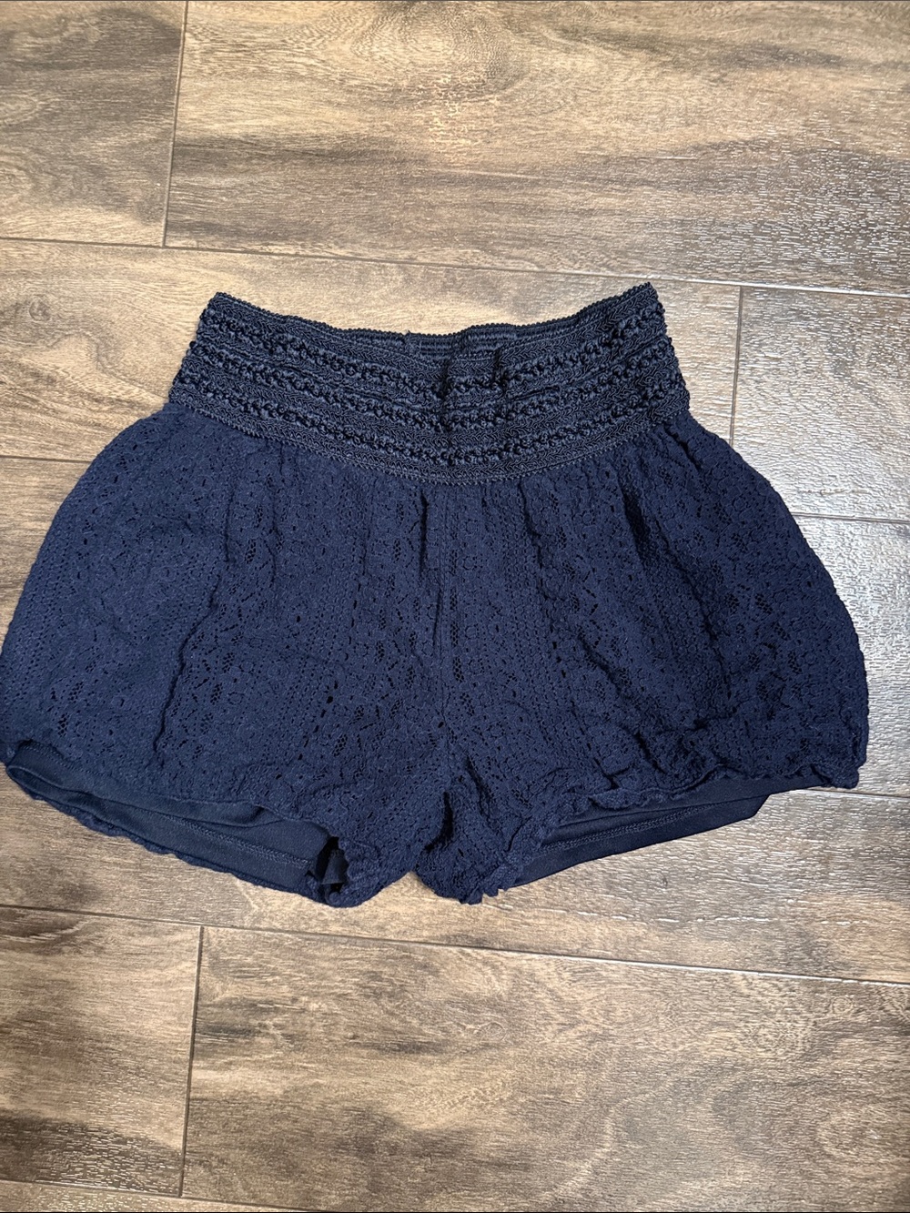 Maurices Navy Crochet High-Waist Shorts